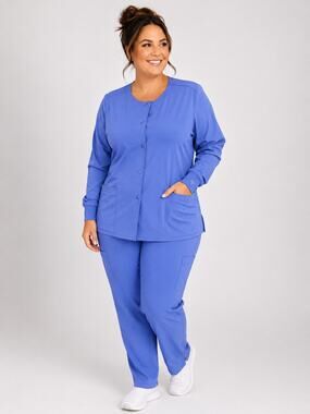 Healing Hands HH Works 1X Ceil Blue Snap Front Scrub Jacket Plus Size